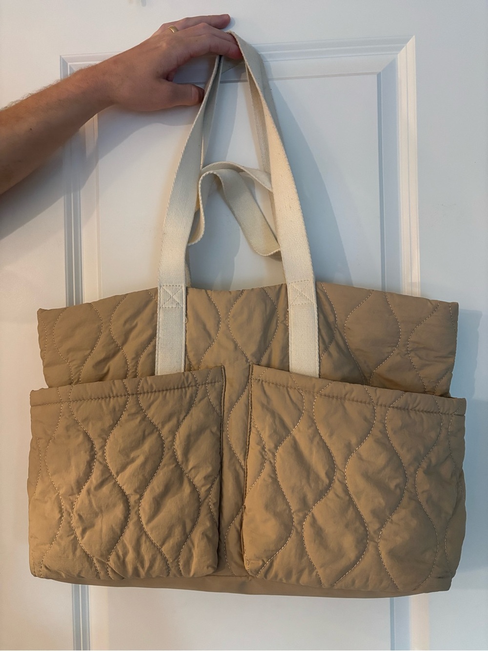 Universal Thread Quilted Tote in Tan with Cream Straps